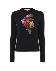 Embroidered Long Sleeve Crewneck Sweater | Black Multi (V2)