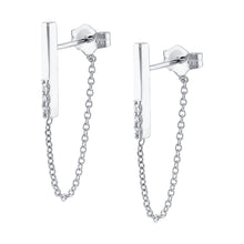 Women | White Diamond Dainty Chain Drop Earrings | 14k White Gold