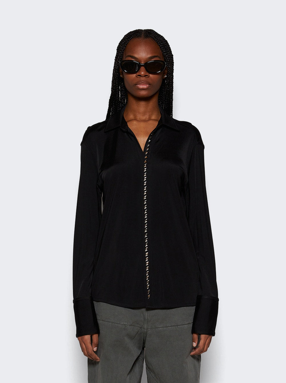 Women | Dion Lee | Studded Placket Shirt | Black