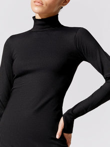 Carbon38 | Ribbed Long Sleeve Dress | Black