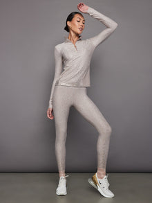 Carbon38 | Foil Legging In Melt | Oatmeal Heather With Rose Gold Foil