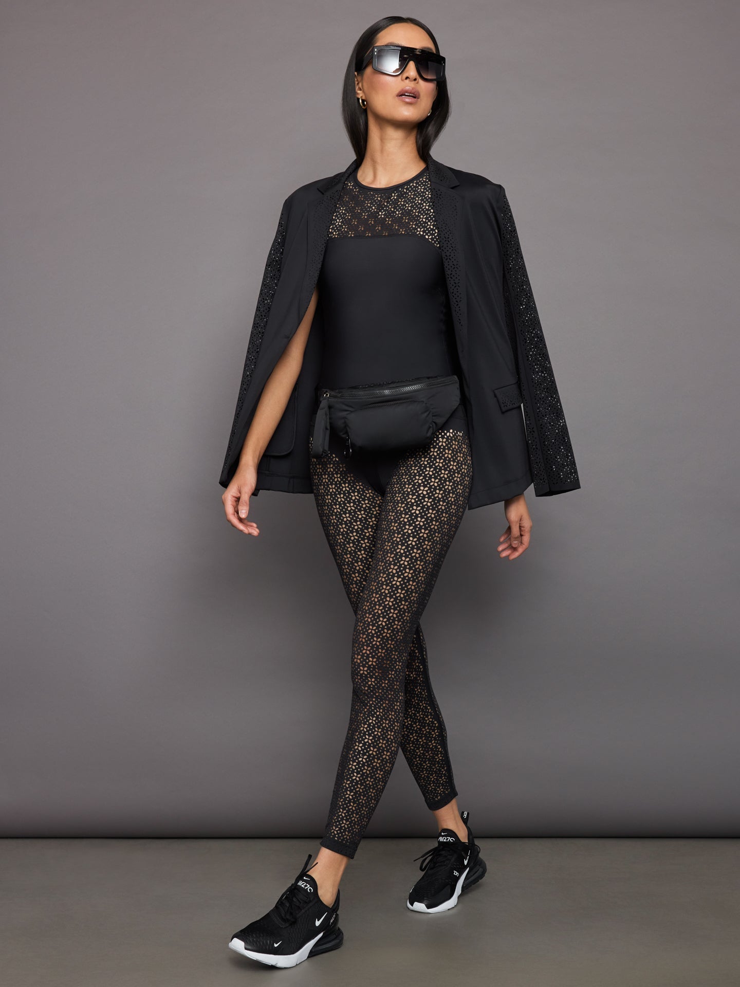 Carbon38 | High Neck Laser Cut Tank in Diamond Compression | Black