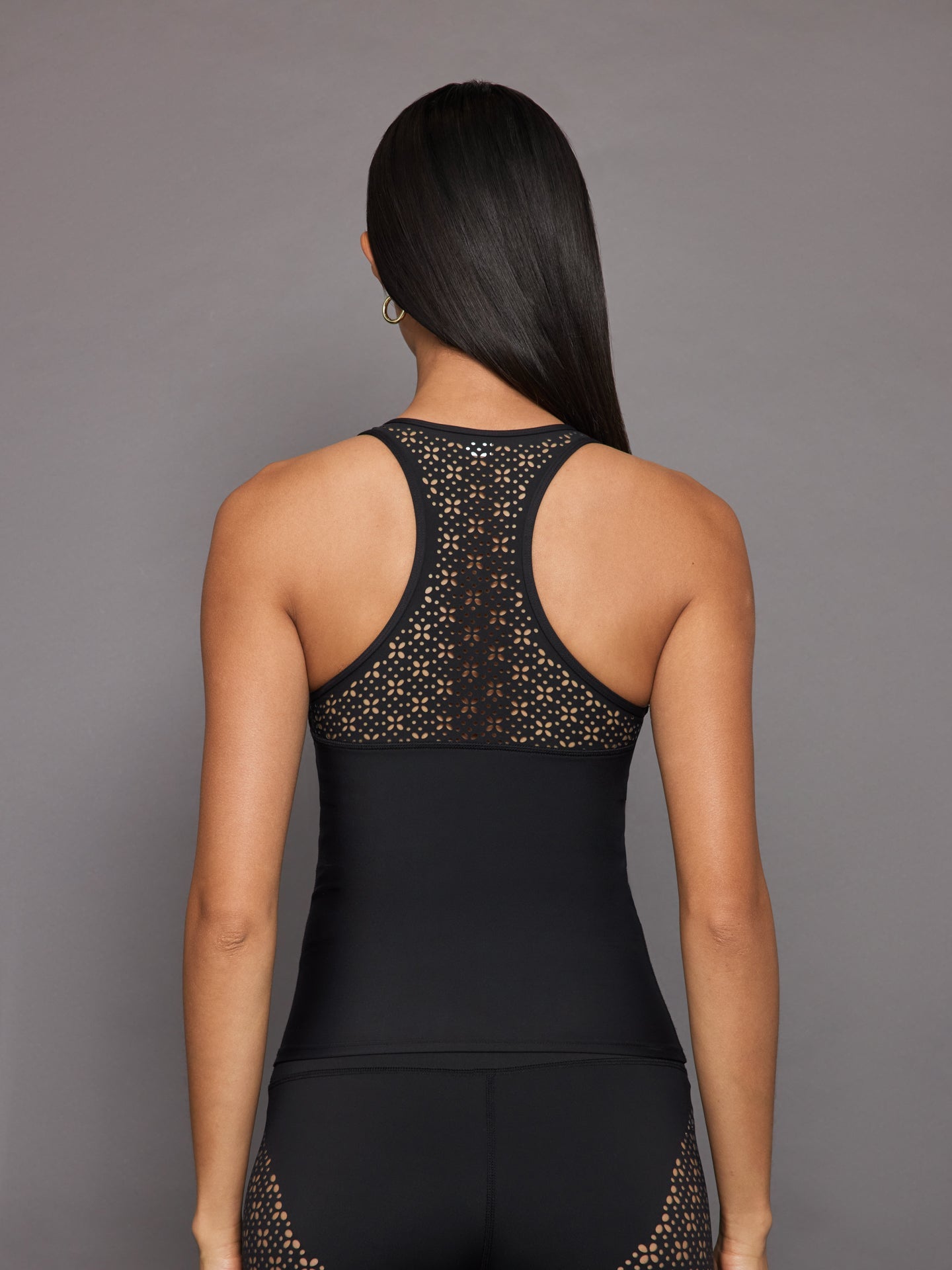 Carbon38 | High Neck Laser Cut Tank in Diamond Compression | Black