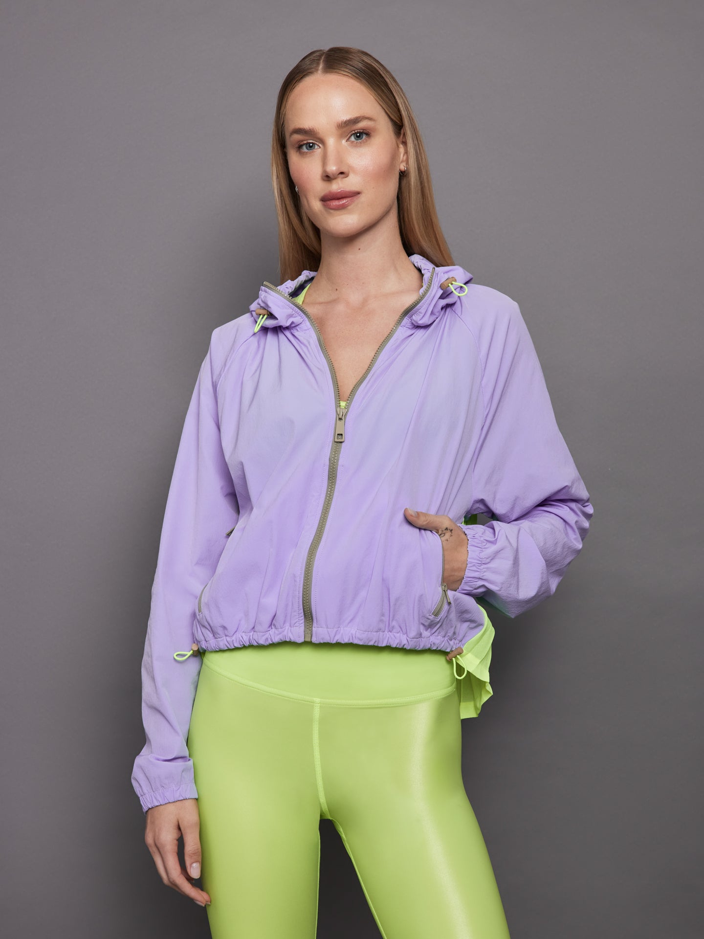 Carbon38 | Pleated Back Running Jacket | Sweet Lavender / Acid Lime