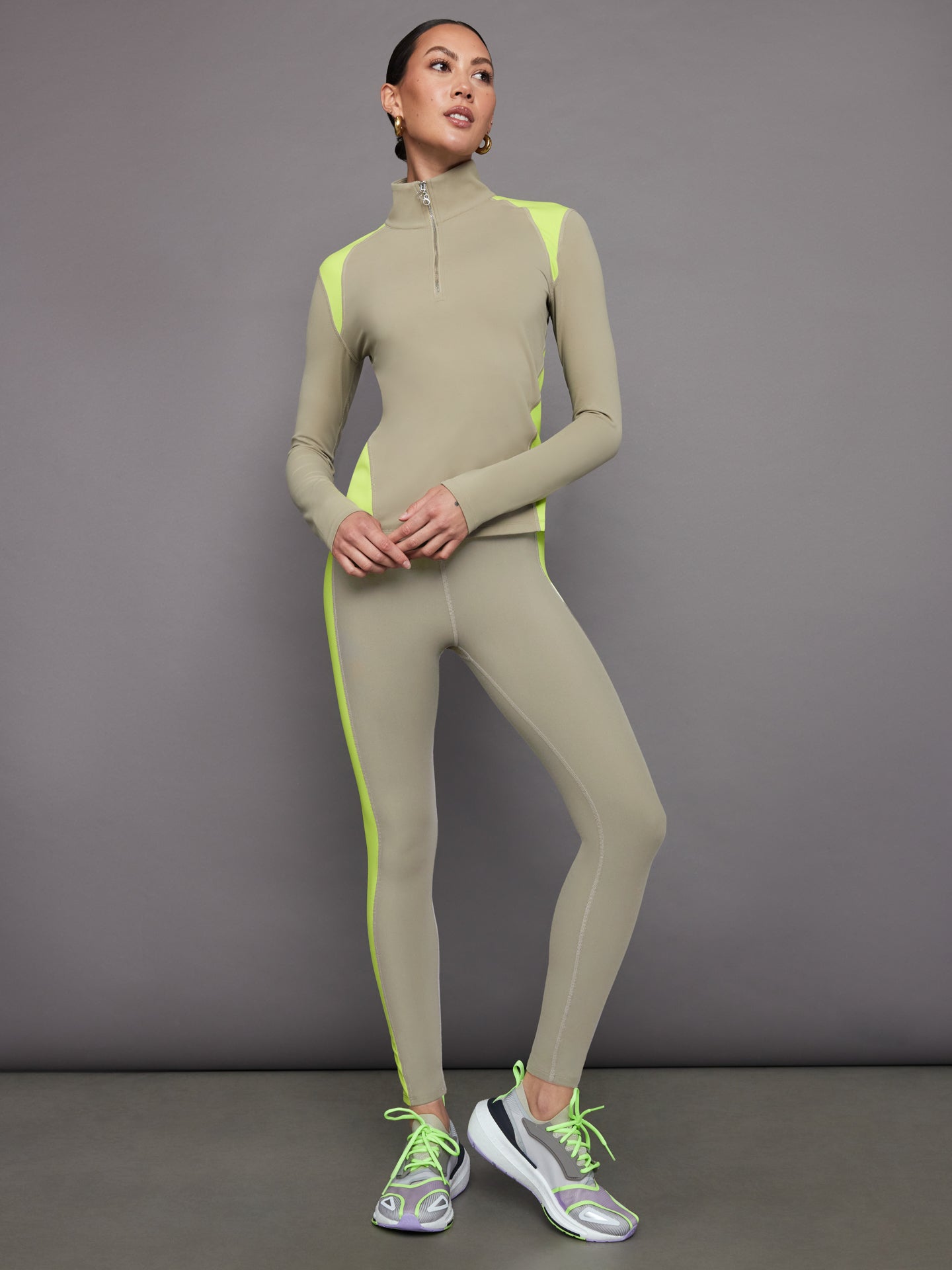 Carbon38 | Colorblock Half Zip Top in Melt | Silversage/Acid Lime