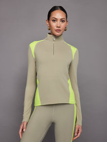 Carbon38 | Colorblock Half Zip Top in Melt | Silversage/Acid Lime