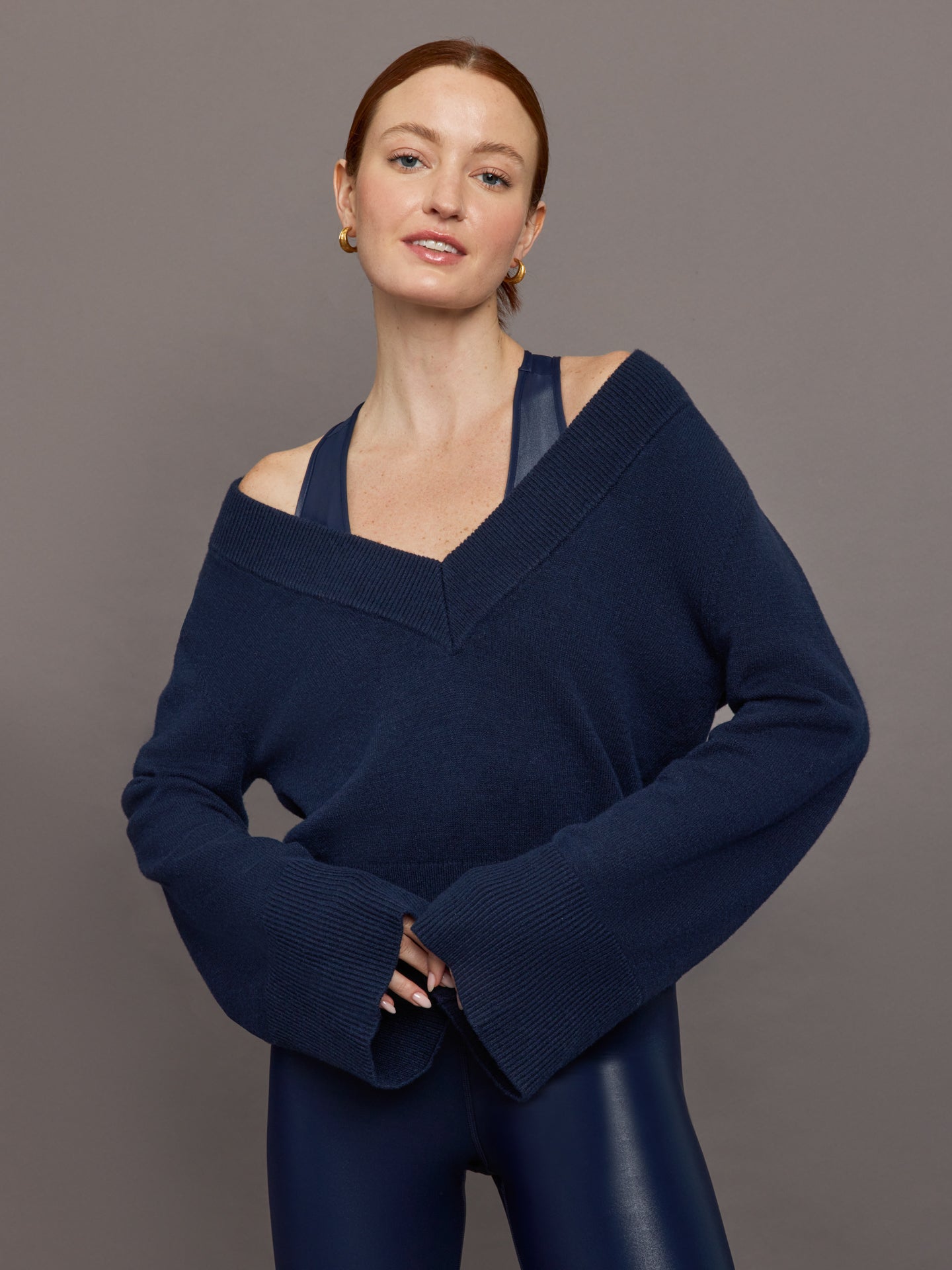 Carbon38 | Bell Sleeve Off Shoulder Sweater | Navy