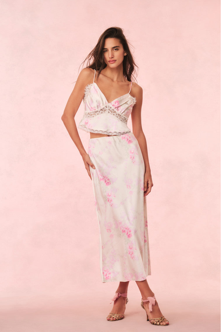 Castle Satin Floral Maxi Skirt | Vanilla Sorbet