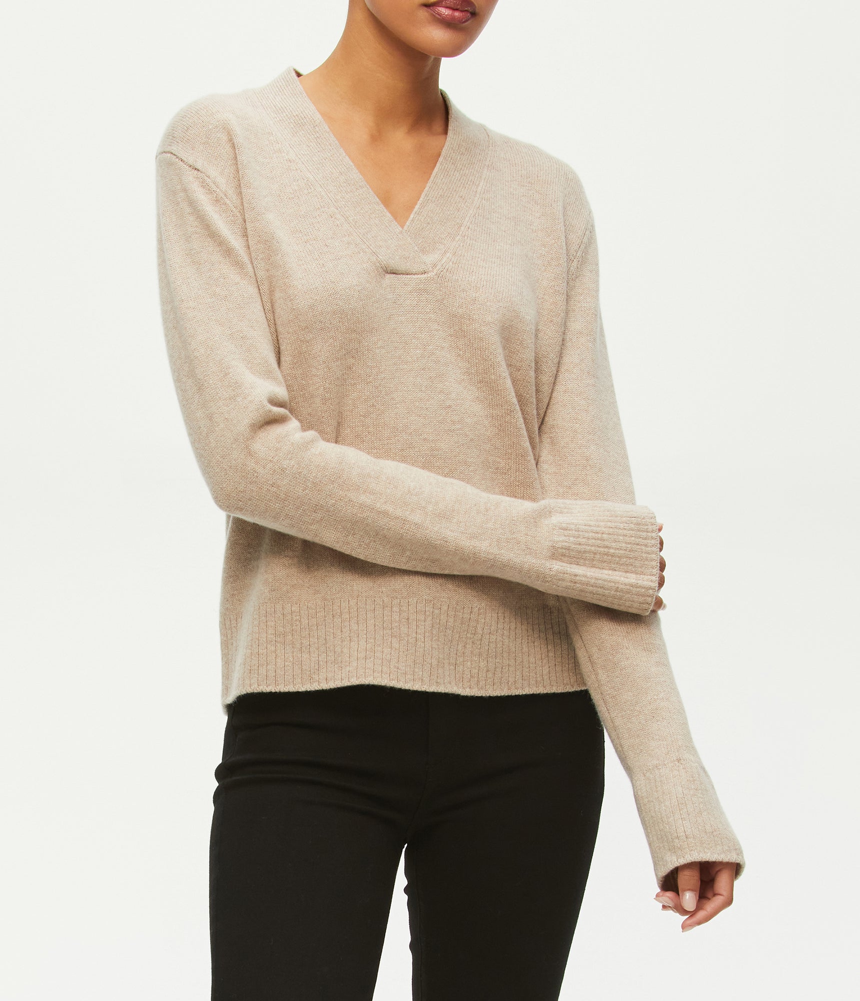 Alena Long Sleeve V-Neck Sweater | Mink