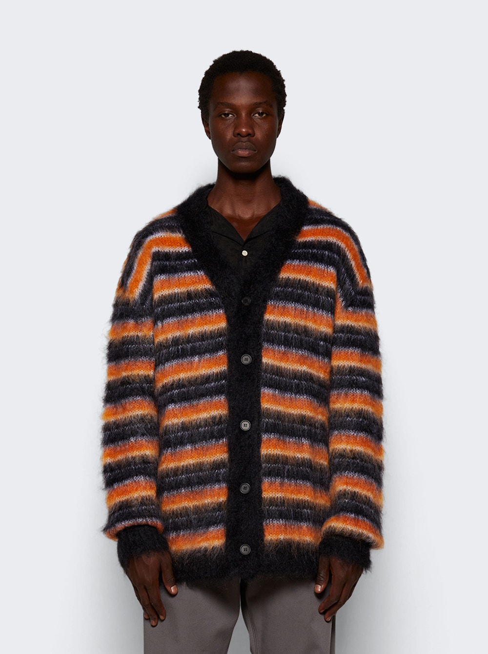 Men | Marni | Striped Mohair Cardigan | Black