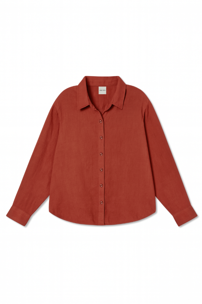 Cecile Oversized Linen Shirt | Apple Red
