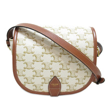 Celine | Pre-Owned Medium Triomphe Coated Canvas Folco Crossbody | White/Ivory