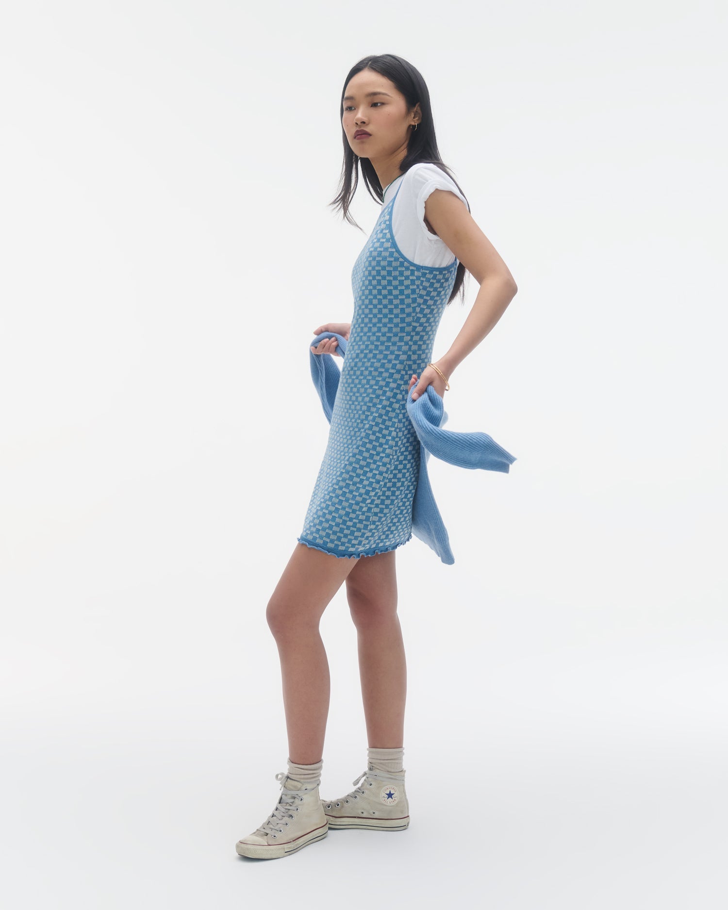 Checker Tank Dress | Denim Blue/Cream