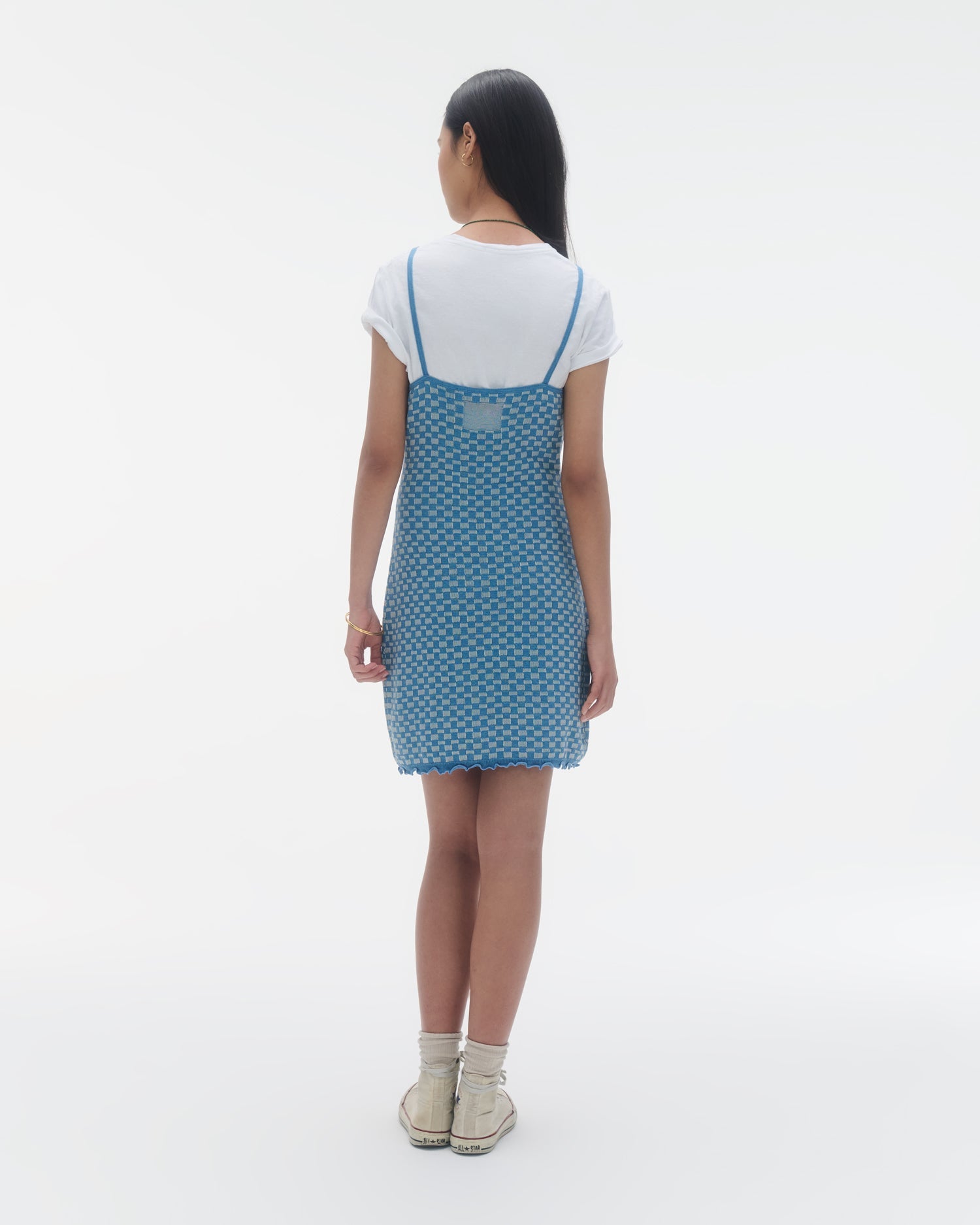 Checker Tank Dress | Denim Blue/Cream