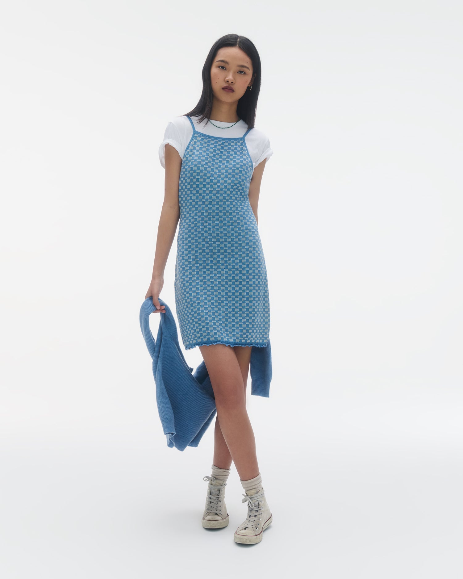 Checker Tank Dress | Denim Blue/Cream