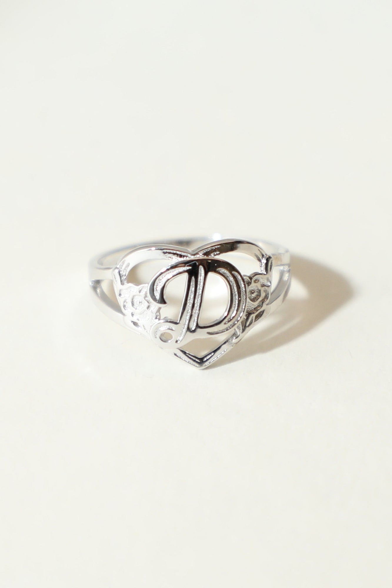 The Silver Cutout Flower Heart Letter Ring | Sterling Silver