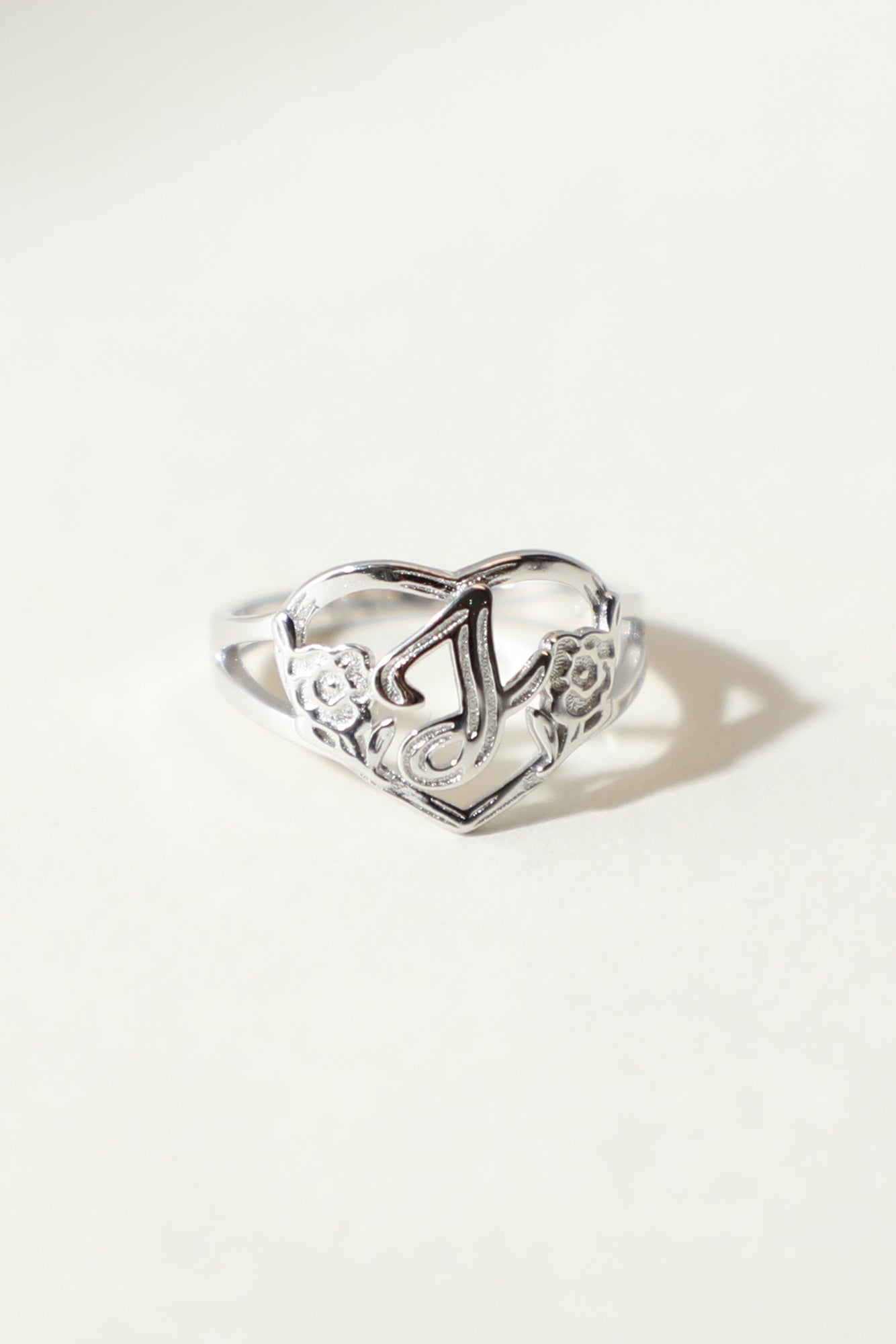The Silver Cutout Flower Heart Letter Ring | Sterling Silver