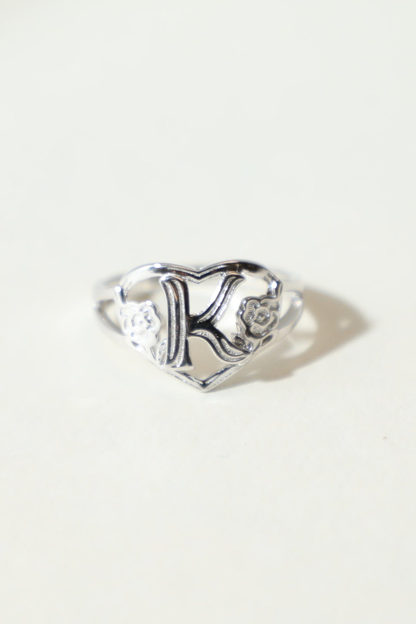 The Silver Cutout Flower Heart Letter Ring | Sterling Silver