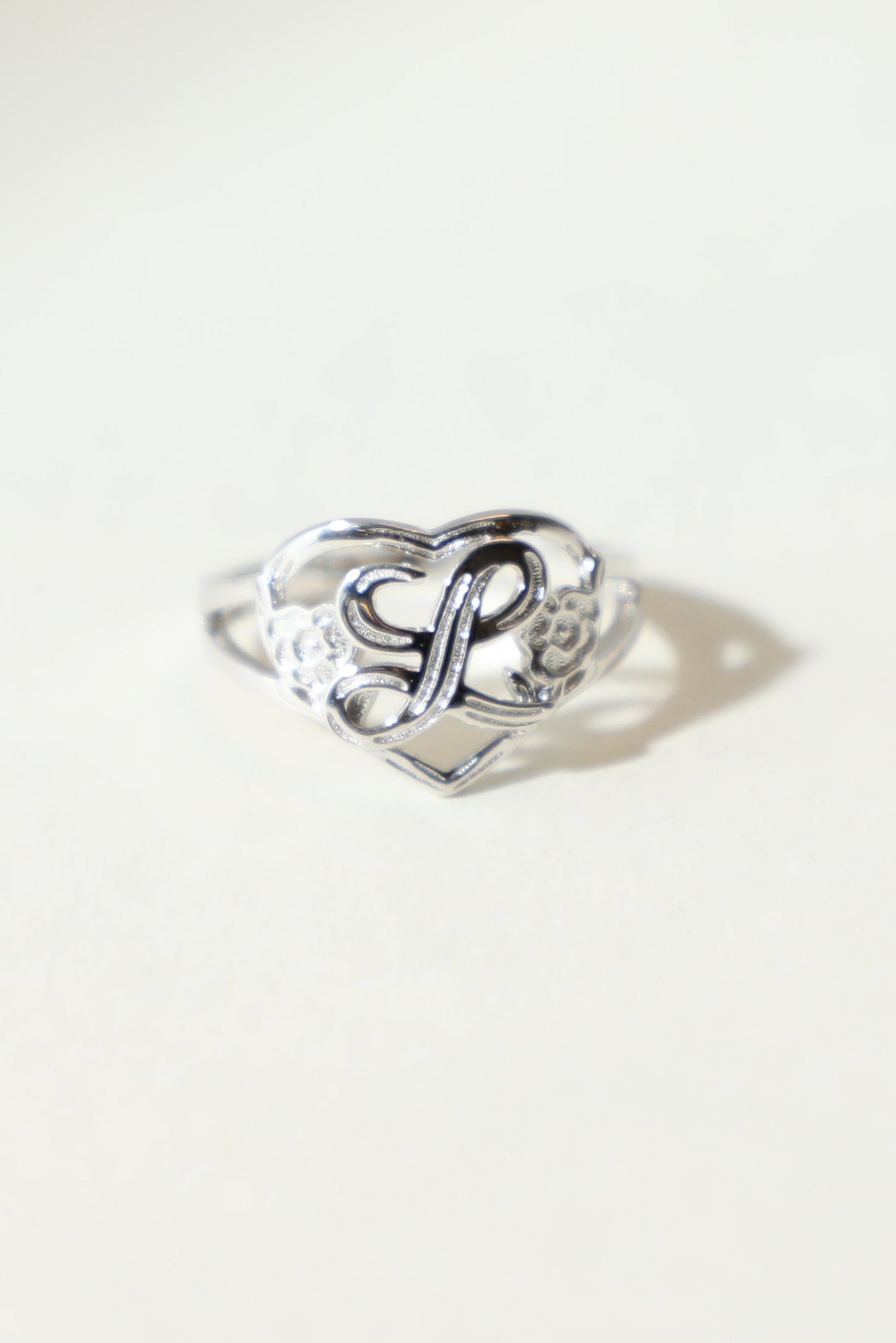 The Silver Cutout Flower Heart Letter Ring | Sterling Silver