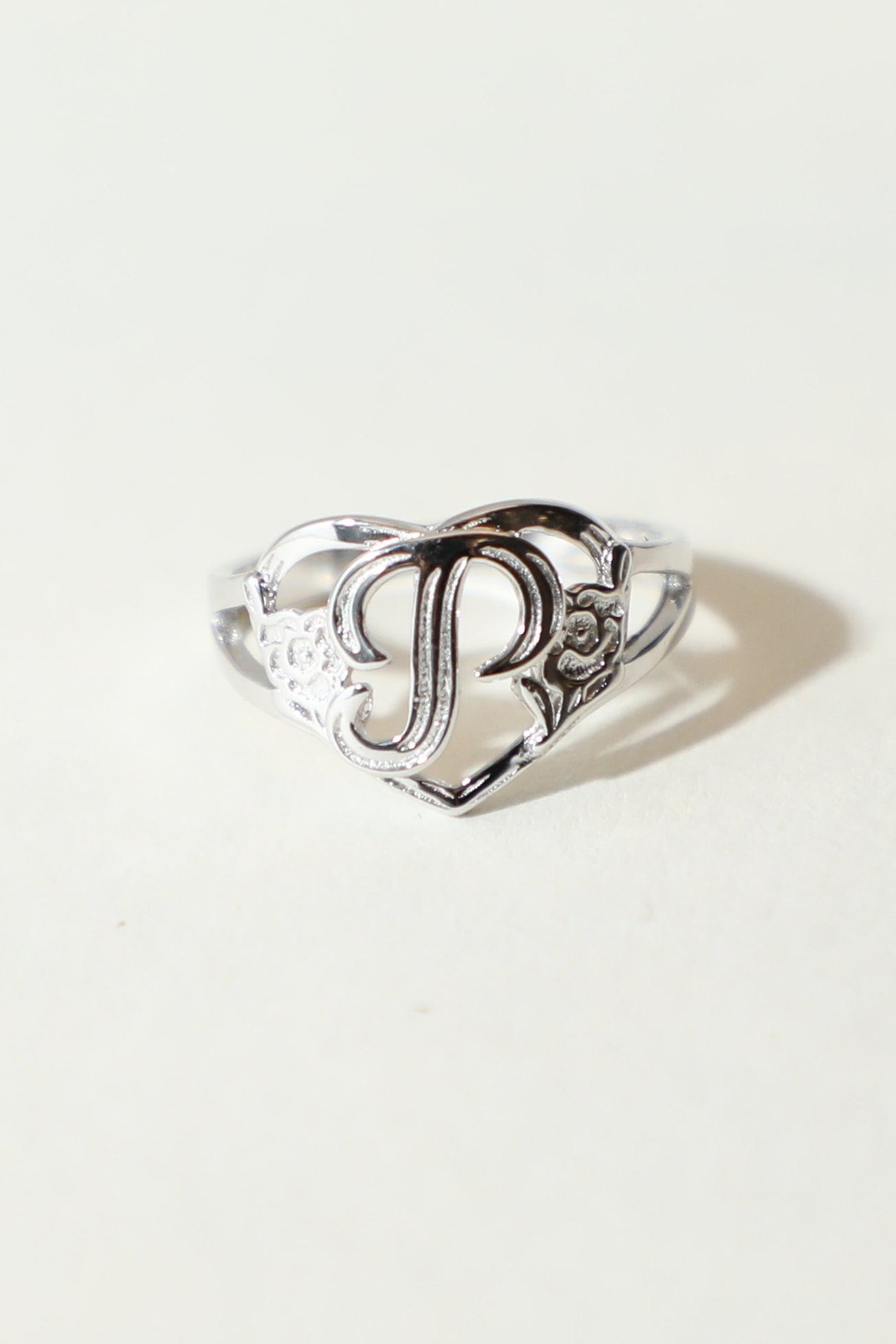 The Silver Cutout Flower Heart Letter Ring | Sterling Silver