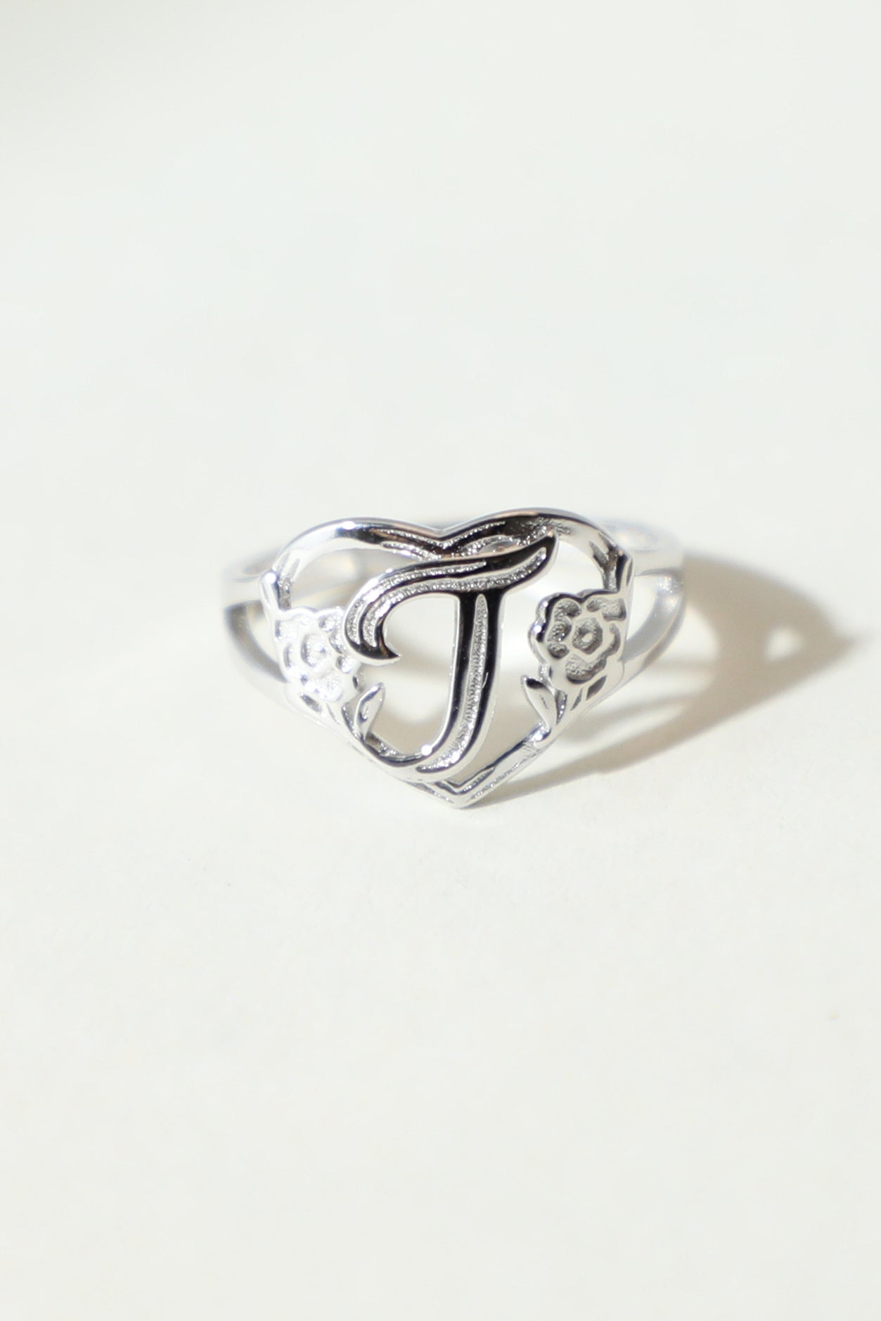 The Silver Cutout Flower Heart Letter Ring | Sterling Silver