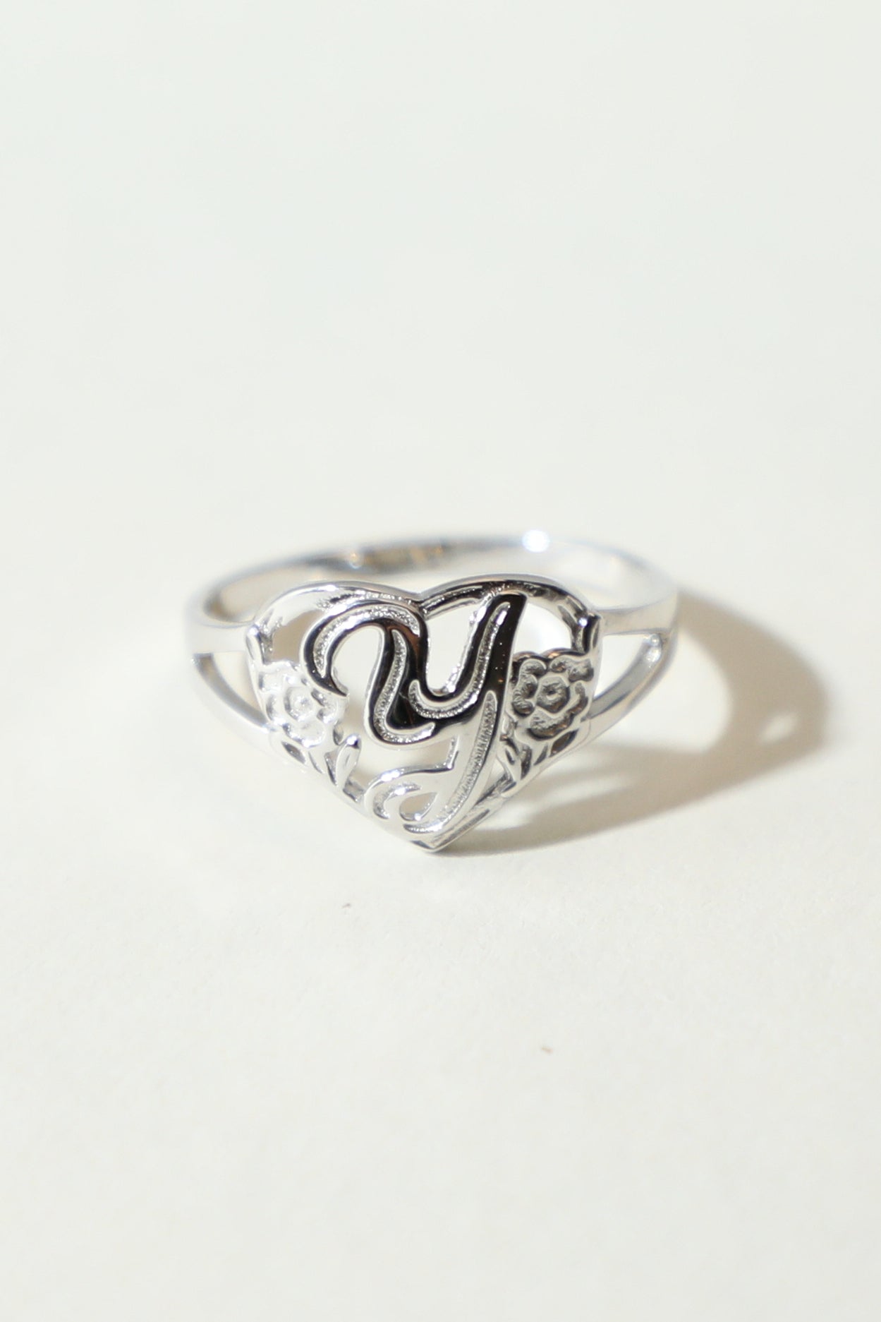 The Silver Cutout Flower Heart Letter Ring | Sterling Silver