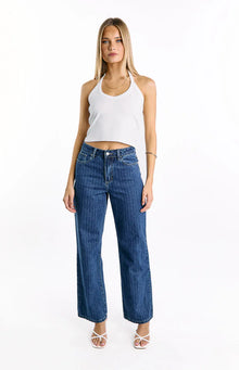 Calliope Pinstripe Mid Rise Slouchy Jeans | Mid Wash