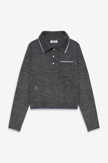 Carolyn Fuzzy Collard Sweater in Winter Sky Grey