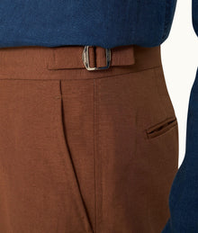 Carsyn Slim Fit Tapered Cotton-Linen Trousers Woven | Cinnamon Coffee