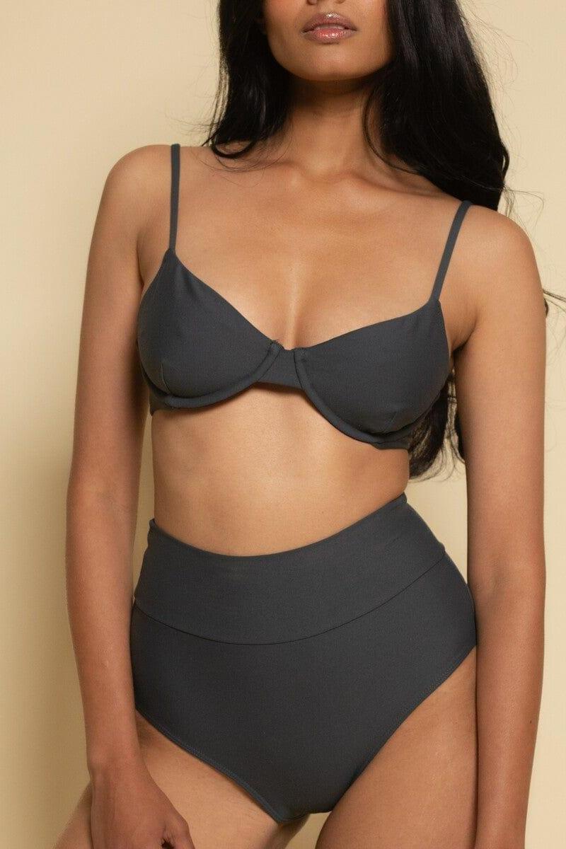 Added Coverage High Rise Bikini Bottom | Charcoal