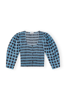 Checkered Cotton Silk Blouse | Alaskan Blue