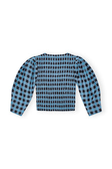 Checkered Cotton Silk Blouse | Alaskan Blue