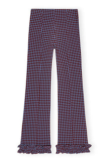 Checkered Stretch Seersucker Frill Trousers | Racing Red