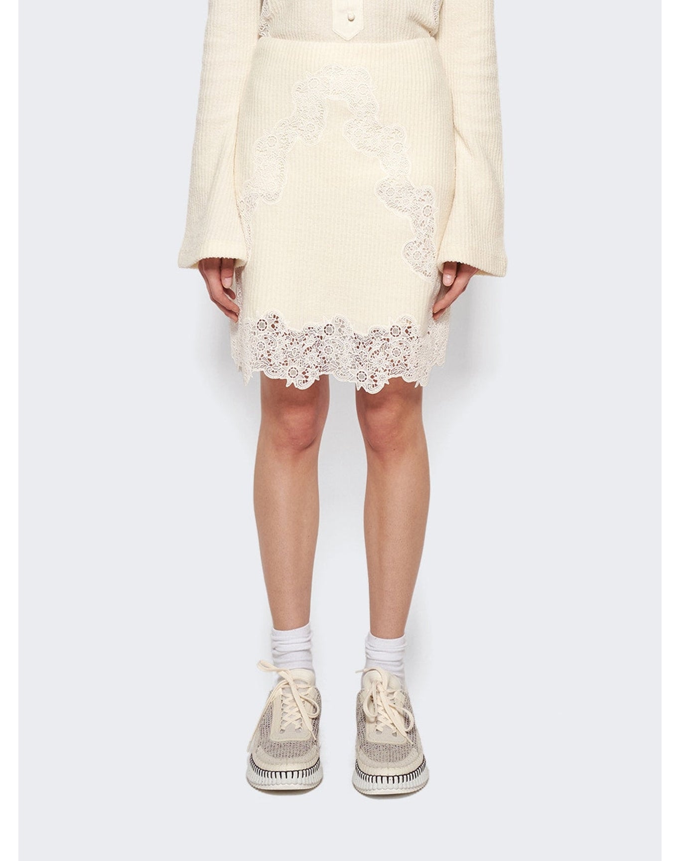 Chloé | Women | Lace Insert Rib Mini Skirt | Eden White