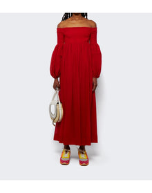 Chloé | Women | Off-shoulder Wool Dress | Red Crush