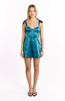 Chrystal Tie Strap Party Mini Dress | Teal