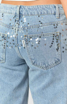 Clara Sequin Denim Low Rise Jeans | Light Wash