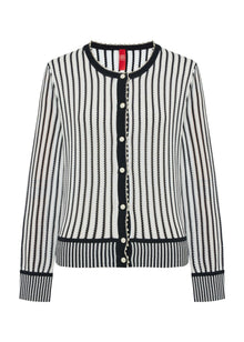 Classic Straight-Cut Mulberry Silk Knit Cardigan | White/Black
