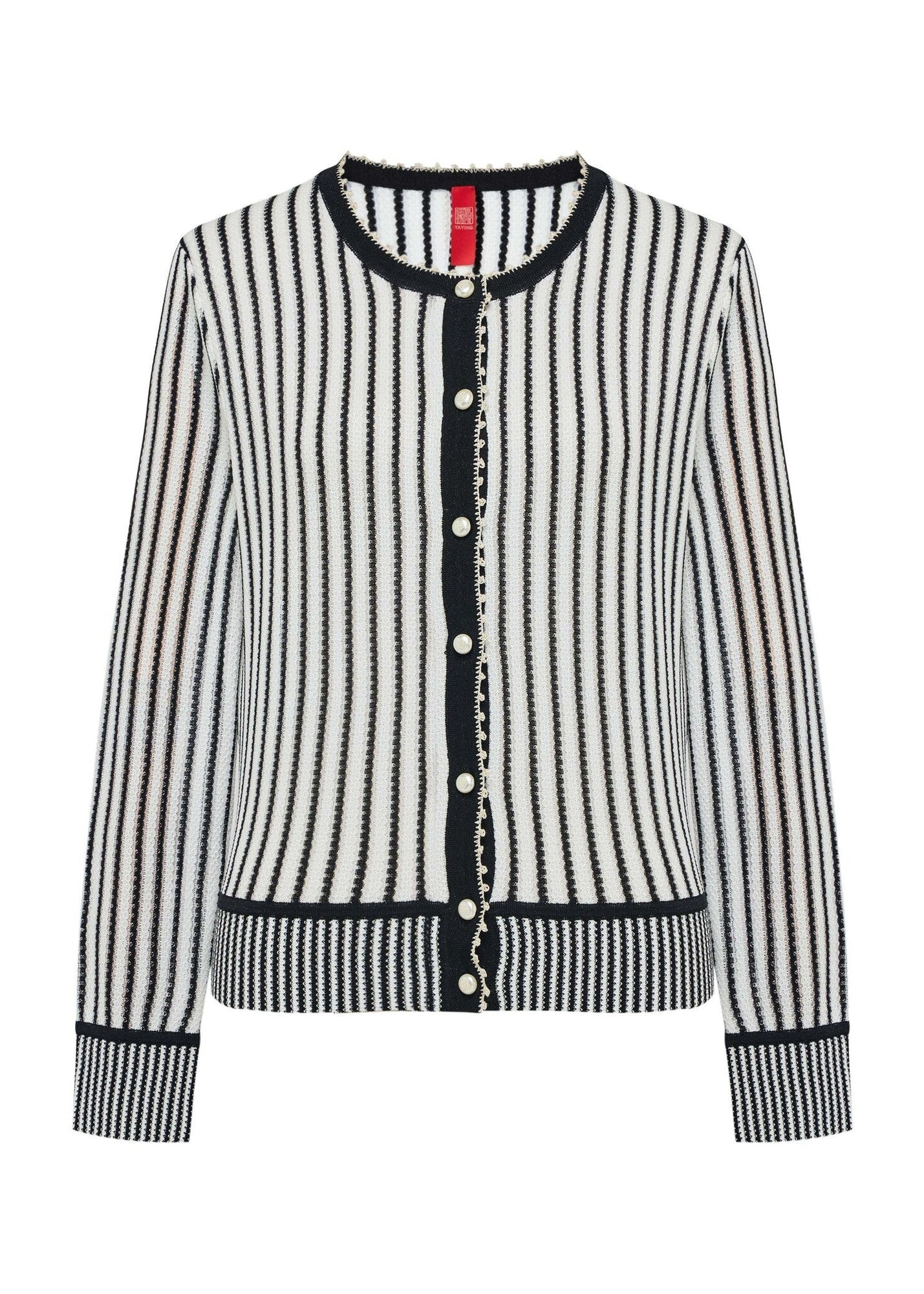 Classic Straight-Cut Mulberry Silk Knit Cardigan | White/Black