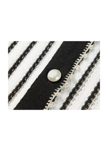 Classic Straight-Cut Mulberry Silk Knit Cardigan | White/Black