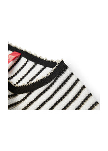 Classic Straight-Cut Mulberry Silk Knit Cardigan | White/Black