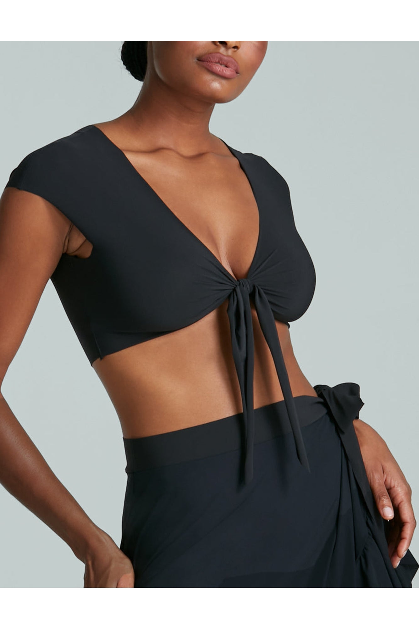 Classic Wrap Cover Up Crop Top | Black