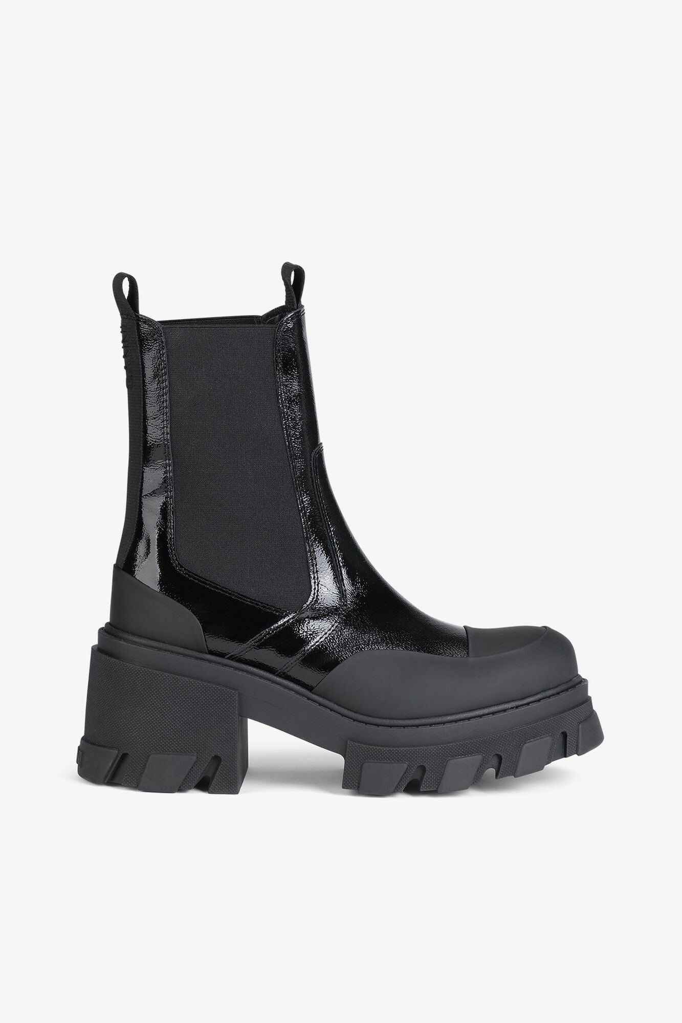 Cleated Heeled Mid Chelsea Boots in Naplack | Black