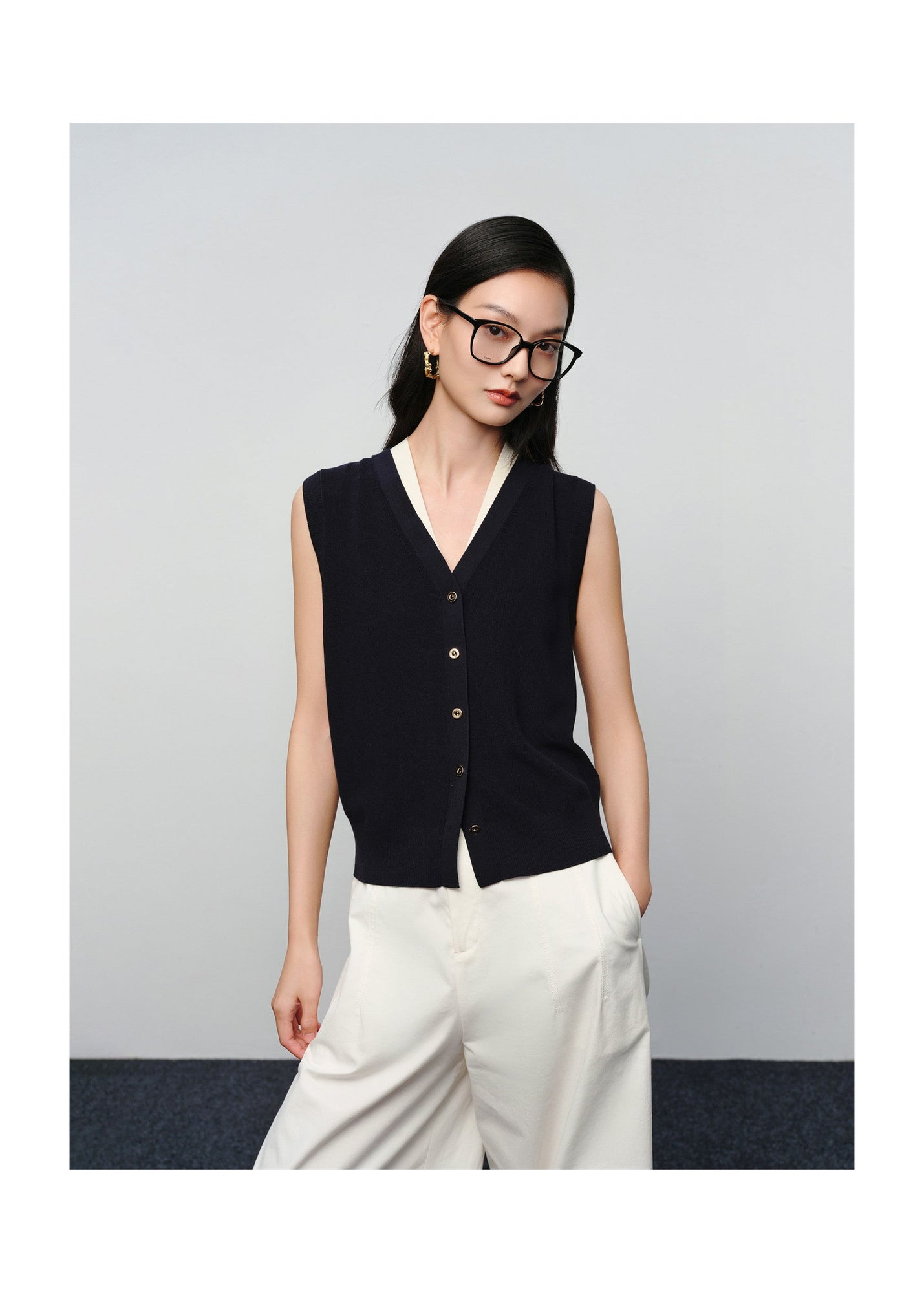 Cotton-Blend Knit Vest | Navy