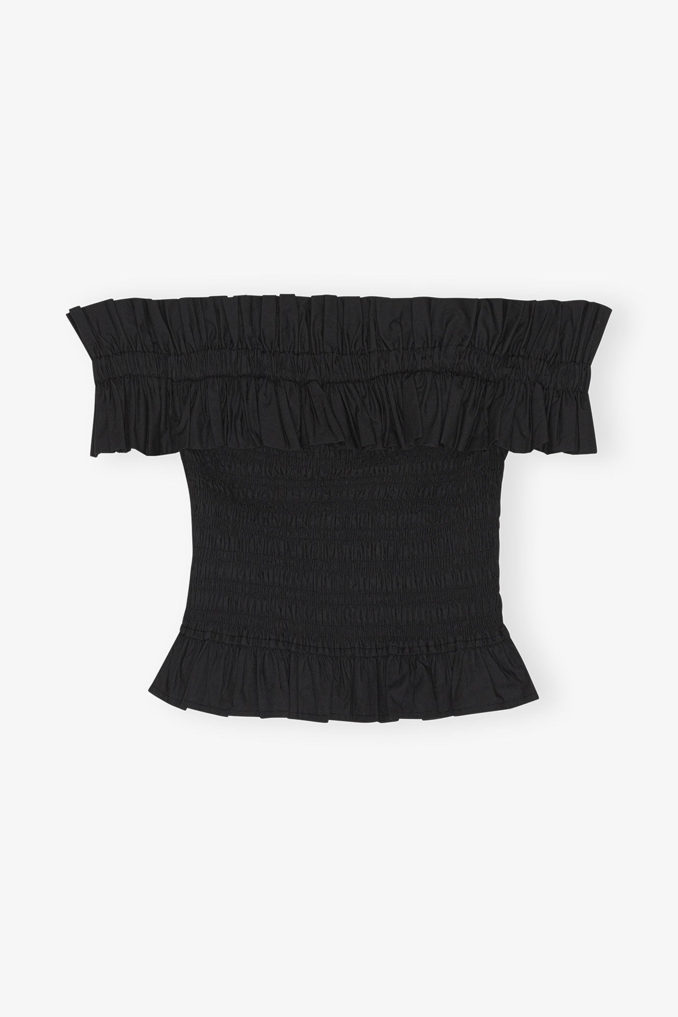 Cotton Poplin Off Shoulder Smock Top | Black