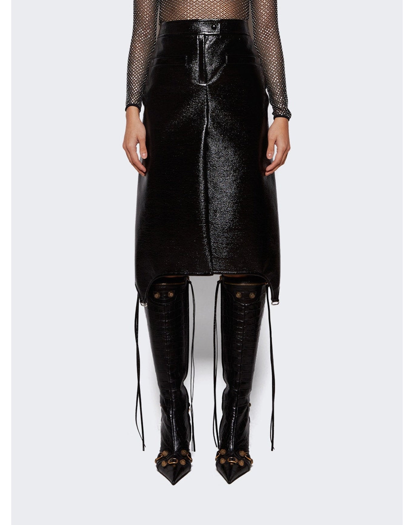 Courrèges | Women | Long Suspender Skirt Vinyl | Black