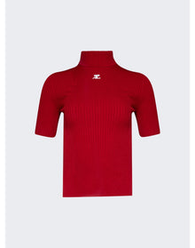 Courrèges | Women | Mock Neck Rib Knit Top | Red