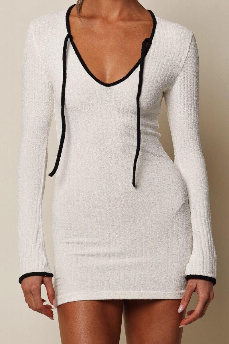 Cover Up Dress | Cream Black Binded Terry Rib