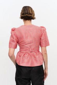 Crinkled Check Taffeta Blouse | Red Alert