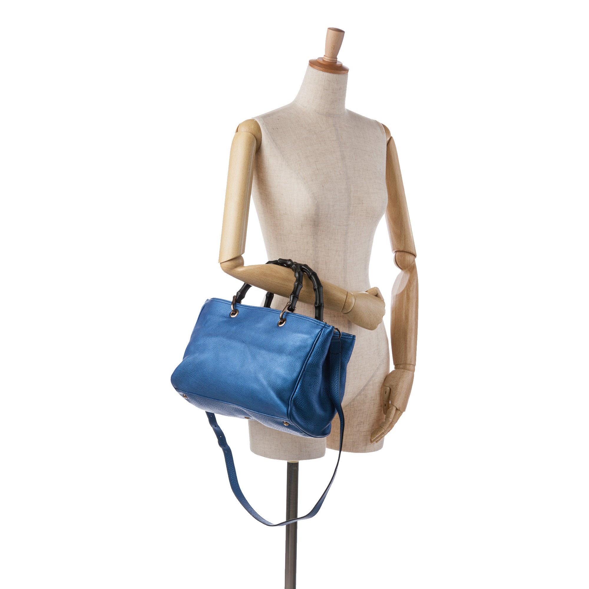 Gucci | Pre-Owned Medium Calfskin Bamboo Shopper Satchel | Blue/Light Blue